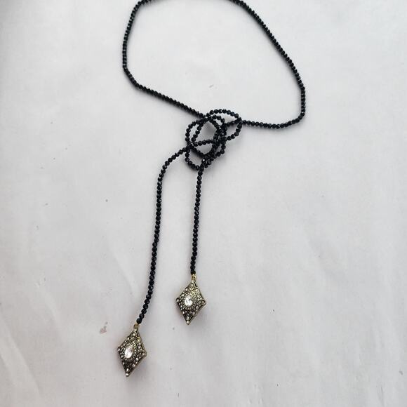 HEIDI DAUS Long Crystal Beaded Lariat Necklace Retired $259 Layering Black Gold - Picture 4 of 7